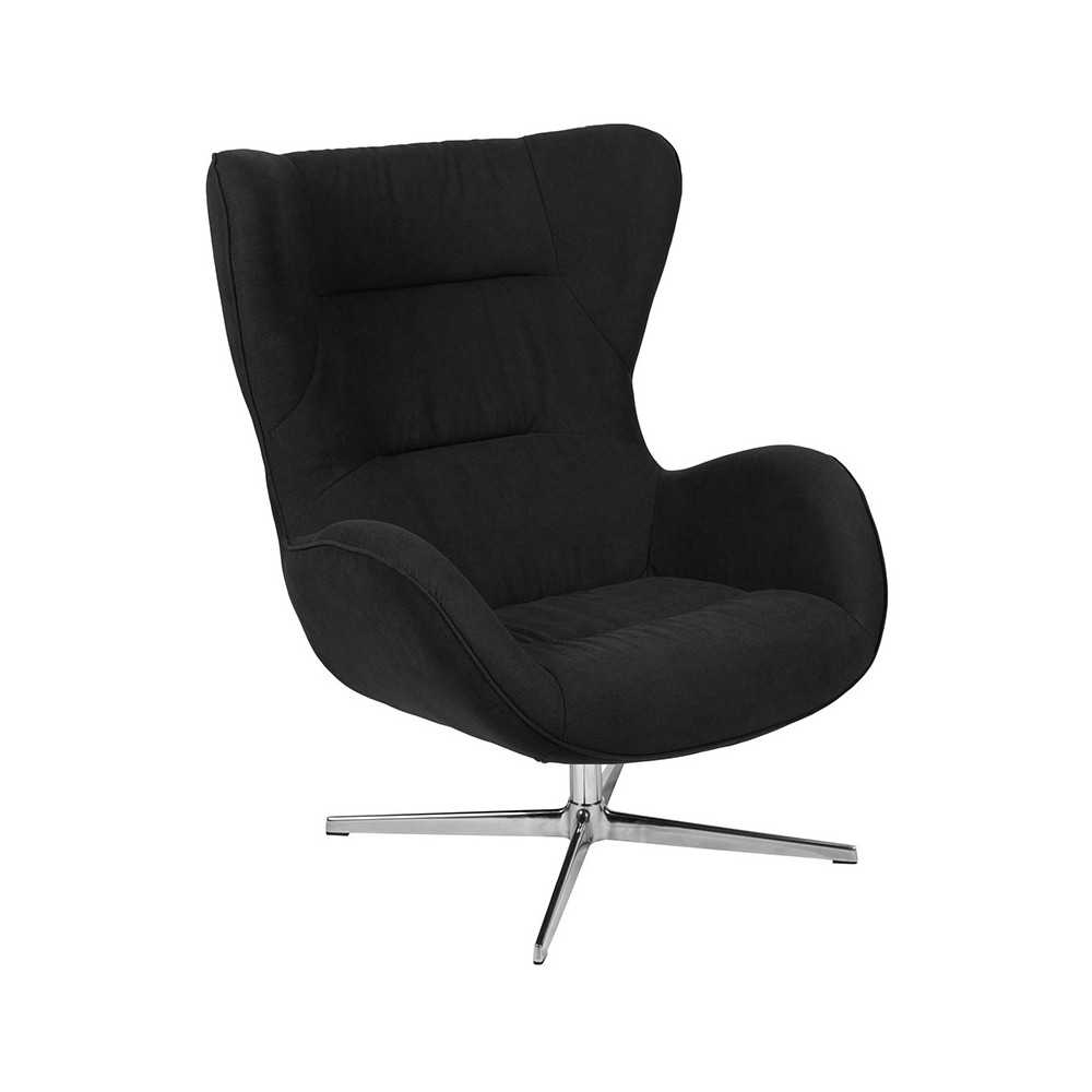 Black Fabric Swivel Wing Chair