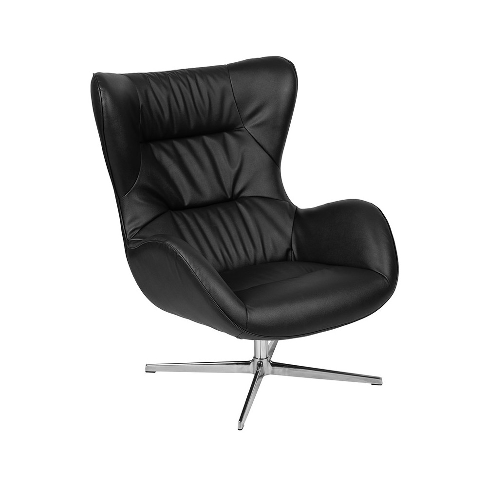 Black LeatherSoft Swivel Wing Chair