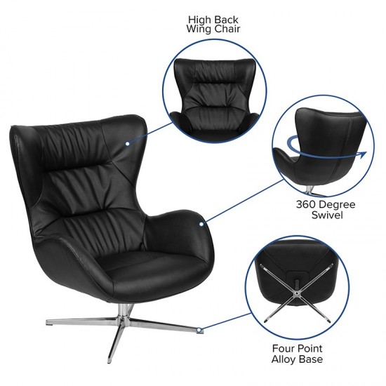 Black LeatherSoft Swivel Wing Chair