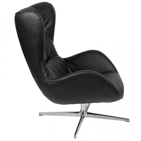 Black LeatherSoft Swivel Wing Chair