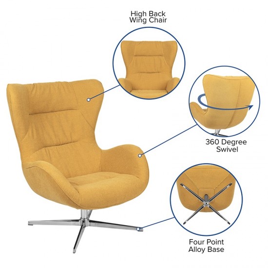 Citron Fabric Swivel Wing Chair