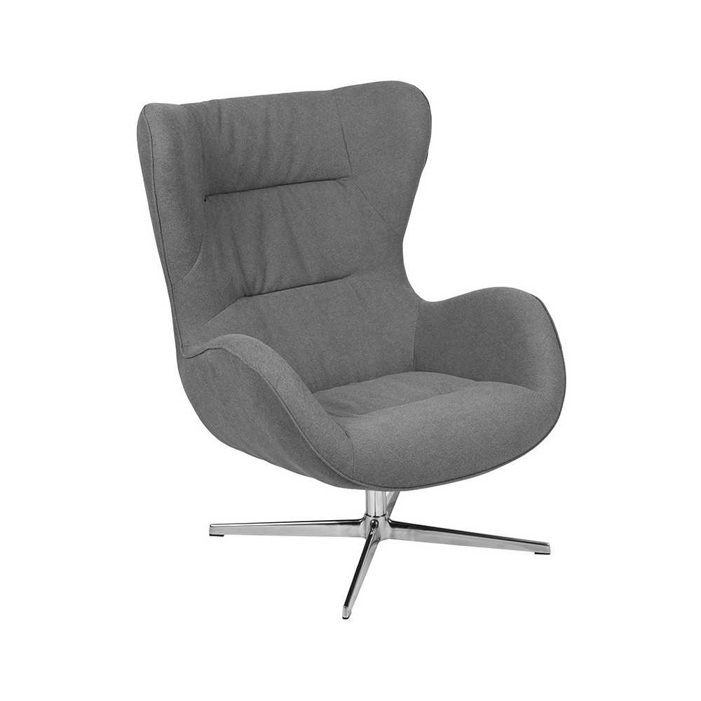 Gray Fabric Swivel Wing Chair