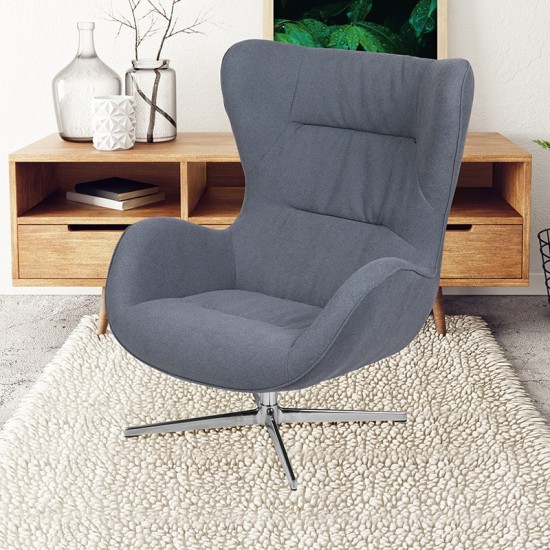 Gray Fabric Swivel Wing Chair