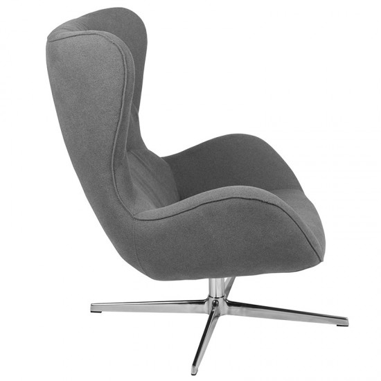 Gray Fabric Swivel Wing Chair