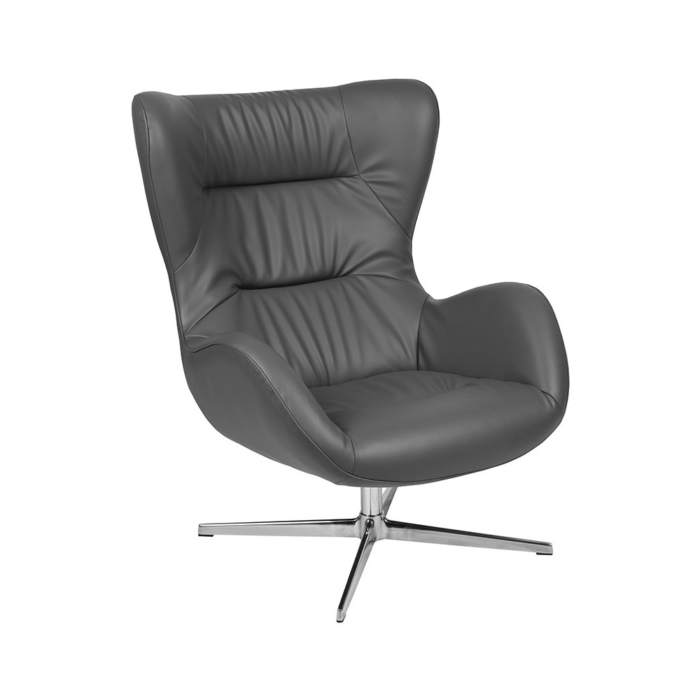 Gray LeatherSoft Swivel Wing Chair