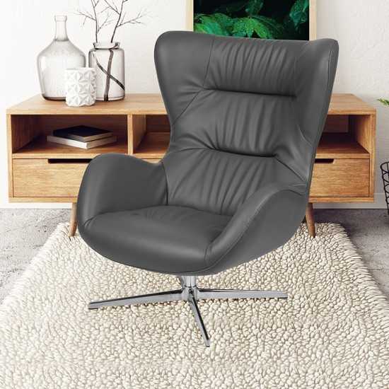 Gray LeatherSoft Swivel Wing Chair