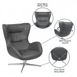 Gray LeatherSoft Swivel Wing Chair