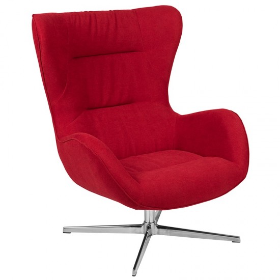 Red Fabric Swivel Wing Chair