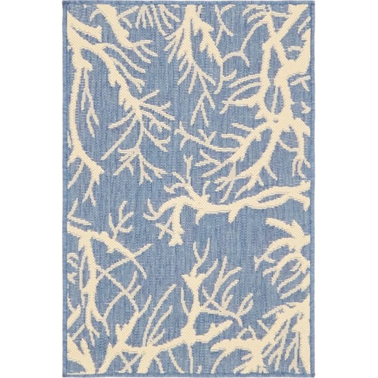 Rug Unique Loom Outdoor Botanical Navy Blue Rectangular 2' 0 x 3' 0