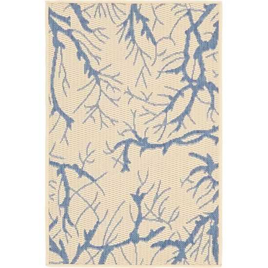 Rug Unique Loom Outdoor Botanical Beige/Navy Blue Rectangular 2' 0 x 3' 0