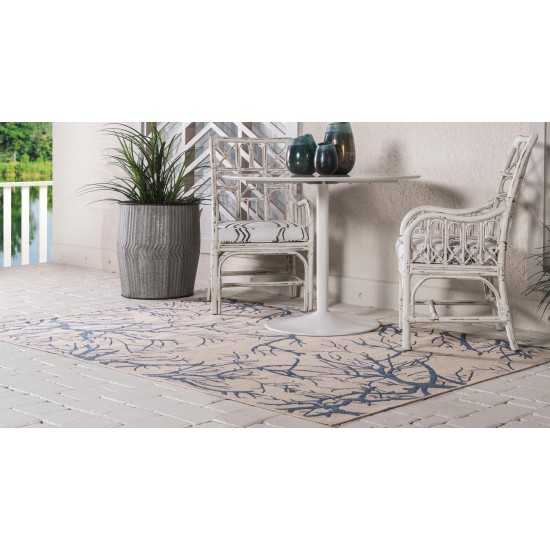 Rug Unique Loom Outdoor Botanical Beige/Navy Blue Rectangular 2' 0 x 3' 0
