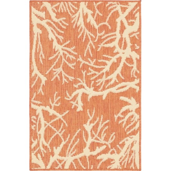 Rug Unique Loom Outdoor Botanical Terracotta Rectangular 2' 0 x 3' 0