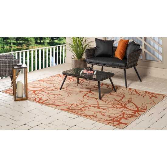 Rug Unique Loom Outdoor Botanical Beige/Terracotta Rectangular 2' 0 x 3' 0
