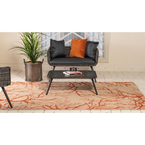 Rug Unique Loom Outdoor Botanical Beige/Terracotta Rectangular 2' 0 x 3' 0