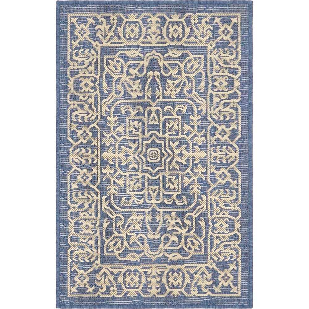 Rug Unique Loom Outdoor Botanical Navy Blue Rectangular 2' 0 x 3' 0