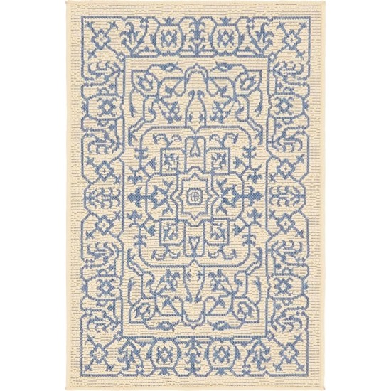 Rug Unique Loom Outdoor Botanical Beige/Blue Rectangular 2' 0 x 3' 0