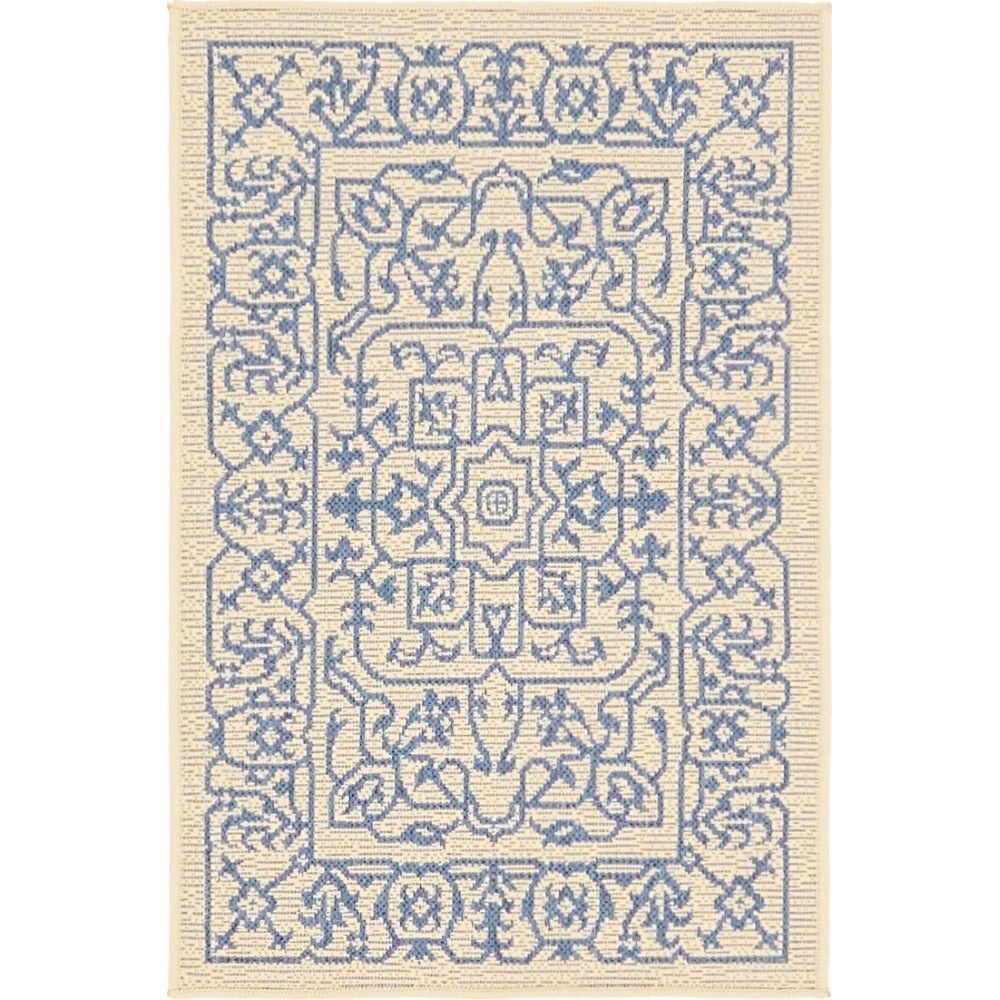 Rug Unique Loom Outdoor Botanical Beige/Blue Rectangular 2' 0 x 3' 0