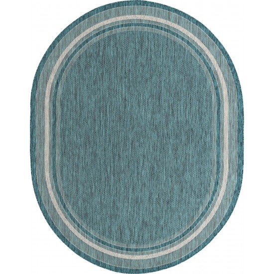 Rug Unique Loom Outdoor Border Teal Oval 7' 10 x 10' 0