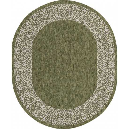 Rug Unique Loom Outdoor Border Green Oval 7' 10 x 10' 0