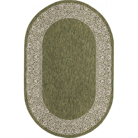 Rug Unique Loom Outdoor Border Green Oval 5' 3 x 8' 0