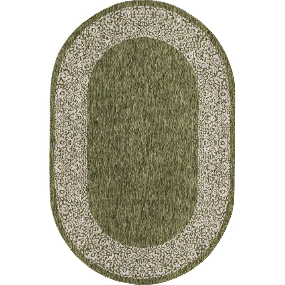 Rug Unique Loom Outdoor Border Green Oval 5' 3 x 8' 0