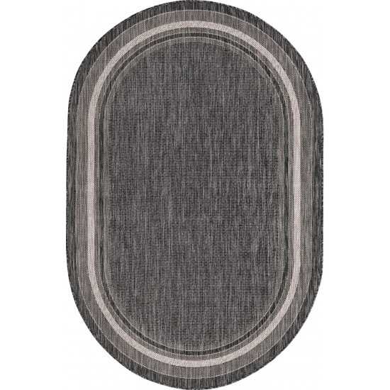 Rug Unique Loom Outdoor Border Black Oval 5' 0 x 8' 0