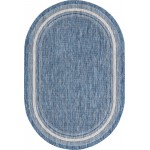 Rug Unique Loom Outdoor Border Blue Oval 5' 0 x 8' 0