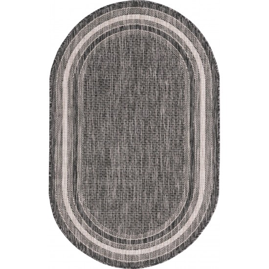 Rug Unique Loom Outdoor Border Black Oval 3' 3 x 5' 3