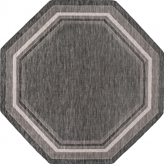 Rug Unique Loom Outdoor Border Black Octagon 8' 0 x 8' 0