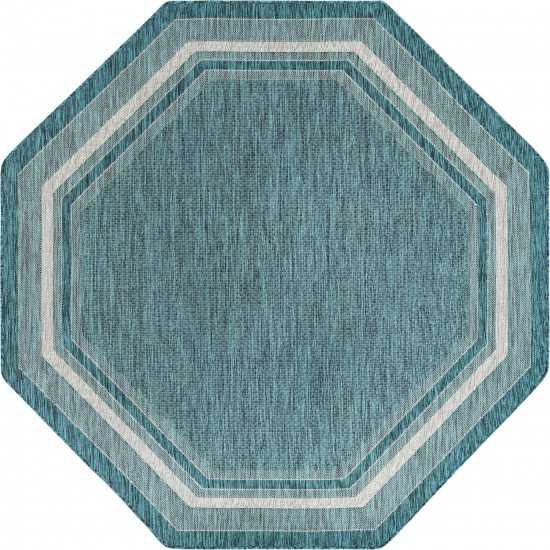 Rug Unique Loom Outdoor Border Teal Octagon 8' 0 x 8' 0