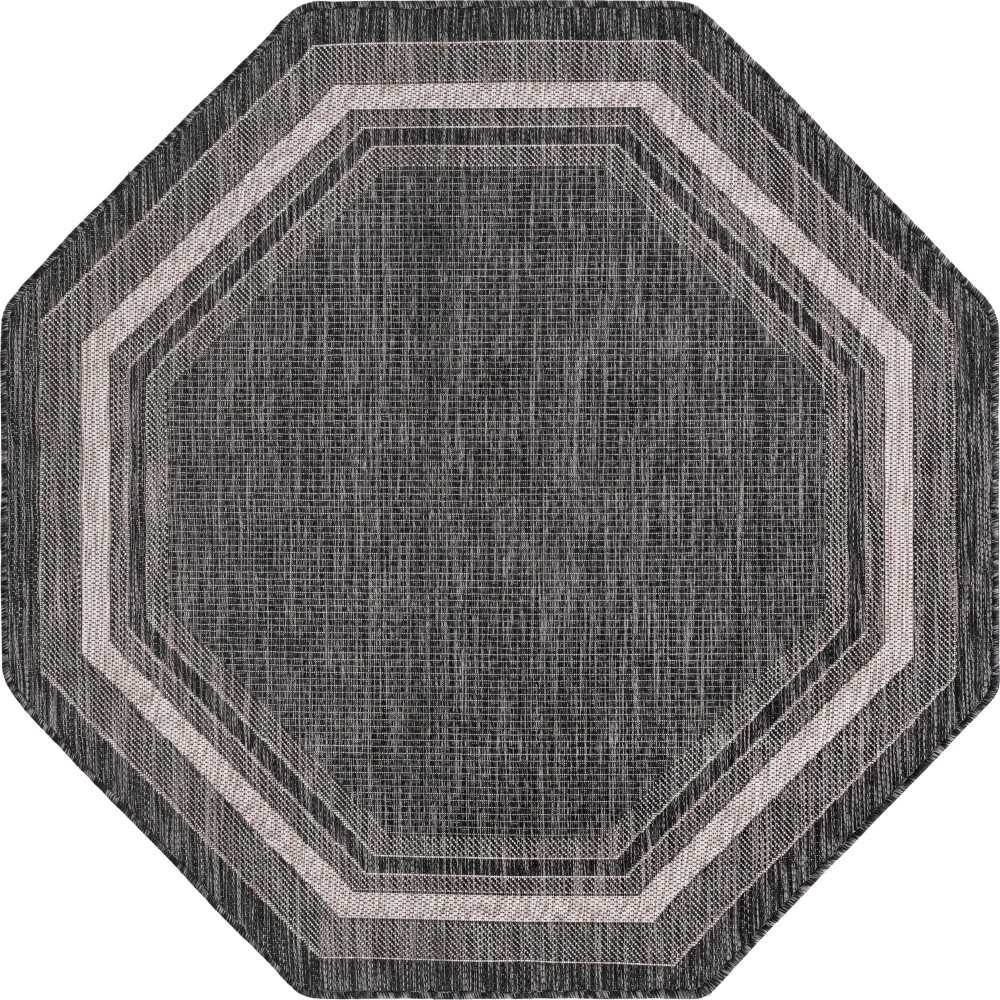 Rug Unique Loom Outdoor Border Black Octagon 5' 0 x 5' 0