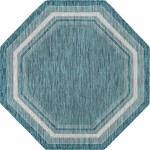 Rug Unique Loom Outdoor Border Teal Octagon 5' 0 x 5' 0