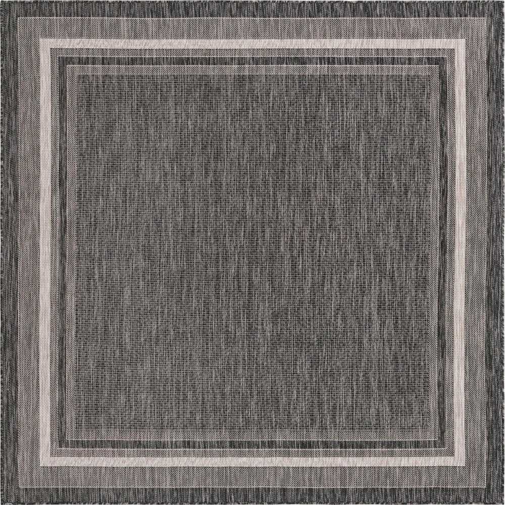 Rug Unique Loom Outdoor Border Black Square 7' 10 x 7' 10