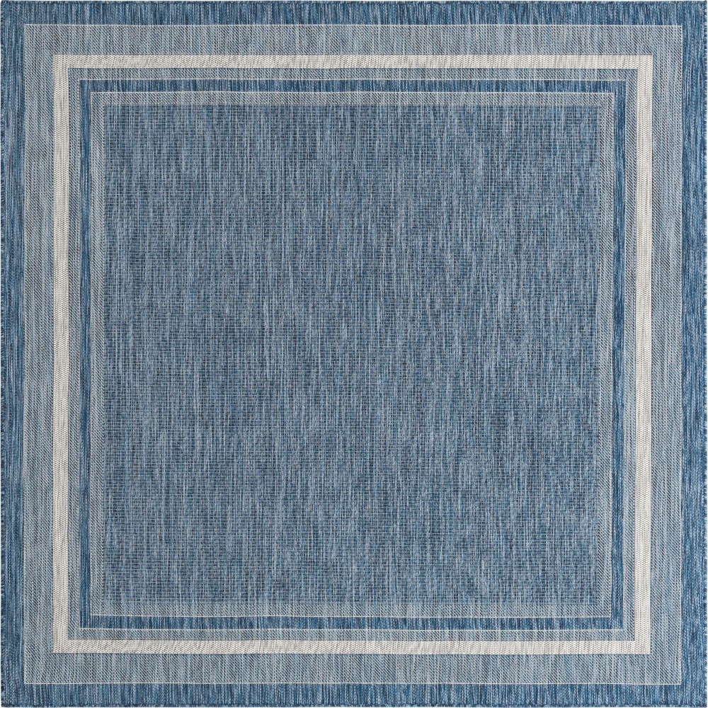 Rug Unique Loom Outdoor Border Blue Square 7' 10 x 7' 10