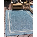 Rug Unique Loom Outdoor Border Blue Square 7' 10 x 7' 10