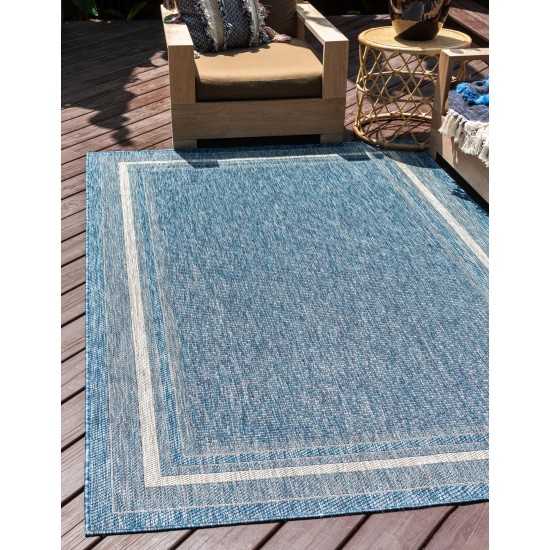 Rug Unique Loom Outdoor Border Blue Square 7' 10 x 7' 10