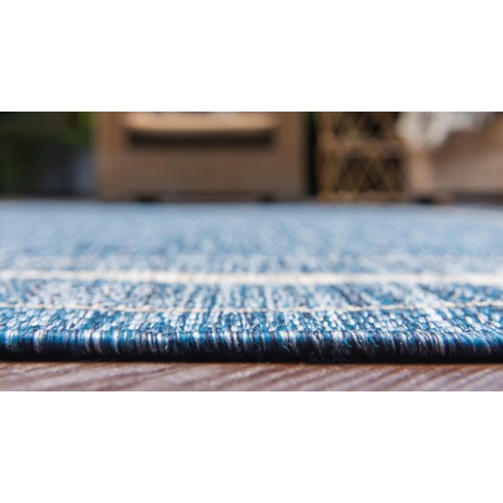 Rug Unique Loom Outdoor Border Blue Square 7' 10 x 7' 10