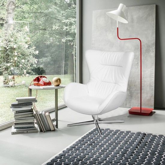 White LeatherSoft Swivel Wing Chair