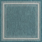 Rug Unique Loom Outdoor Border Teal Square 7' 10 x 7' 10