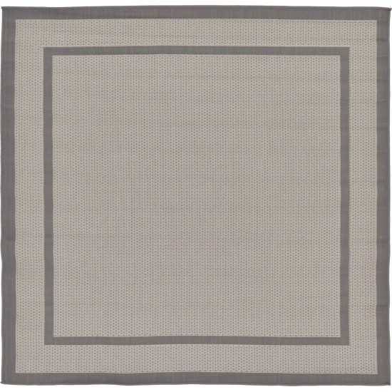 Rug Unique Loom Outdoor Border Gray Square 6' 0 x 6' 0