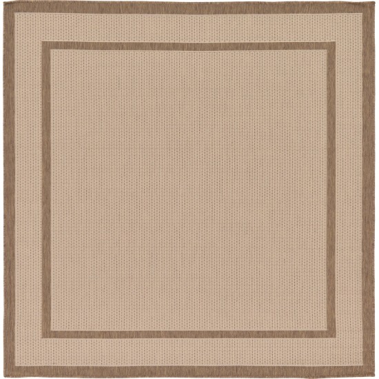 Rug Unique Loom Outdoor Border Brown Square 6' 0 x 6' 0