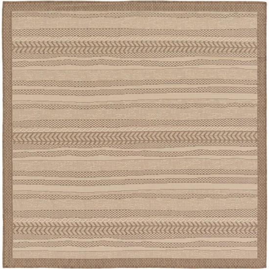 Rug Unique Loom Outdoor Border Brown Square 6' 0 x 6' 0