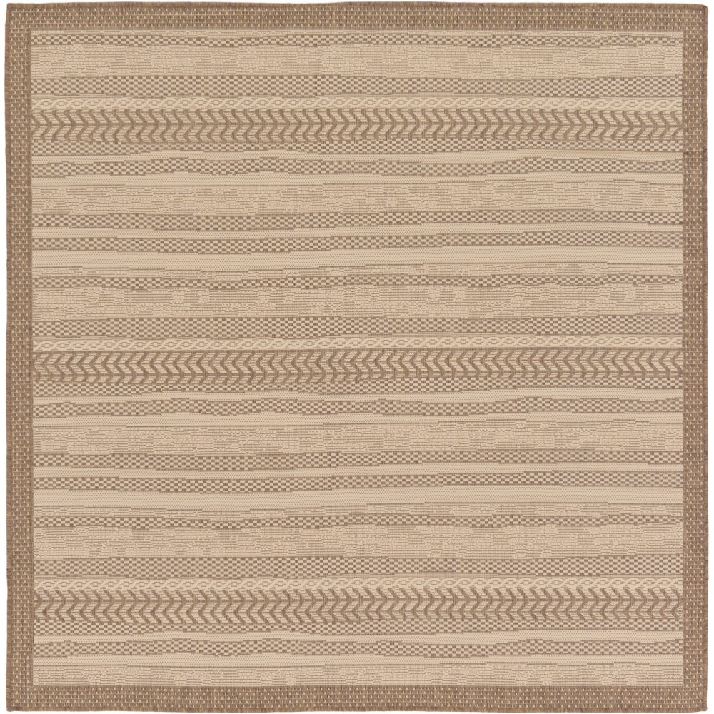 Rug Unique Loom Outdoor Border Brown Square 6' 0 x 6' 0