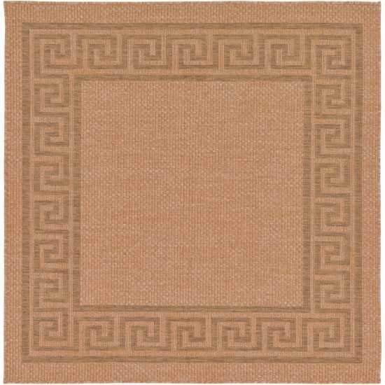 Rug Unique Loom Outdoor Border Light Brown Square 6' 0 x 6' 0