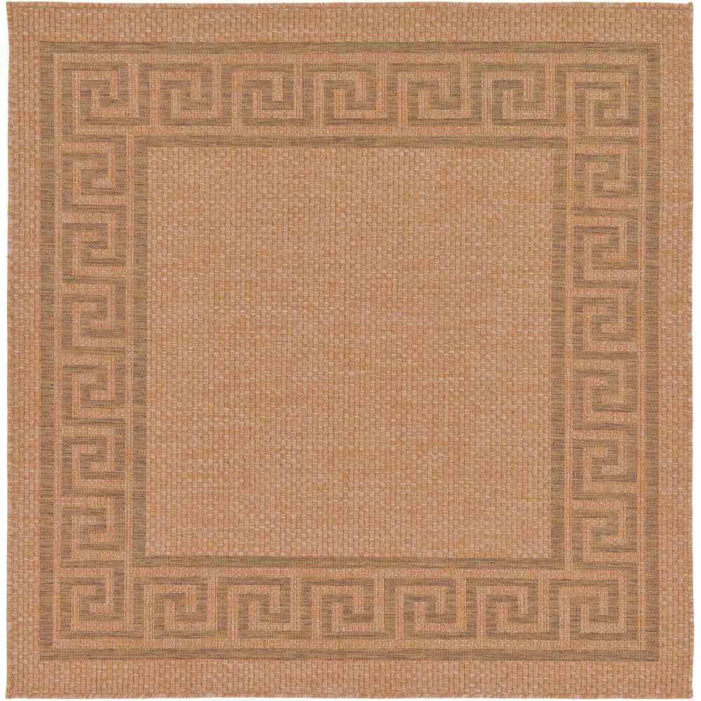 Rug Unique Loom Outdoor Border Light Brown Square 6' 0 x 6' 0