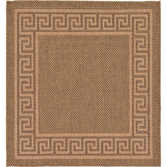 Rug Unique Loom Outdoor Border Brown Square 6' 0 x 6' 0