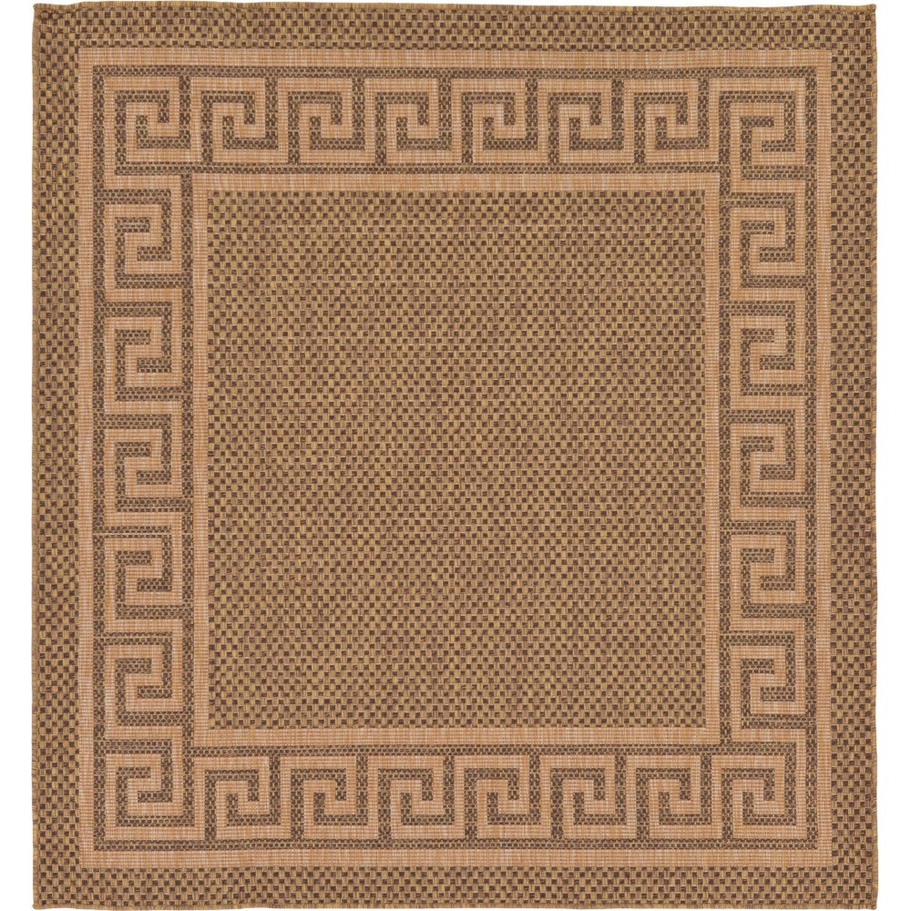 Rug Unique Loom Outdoor Border Brown Square 6' 0 x 6' 0