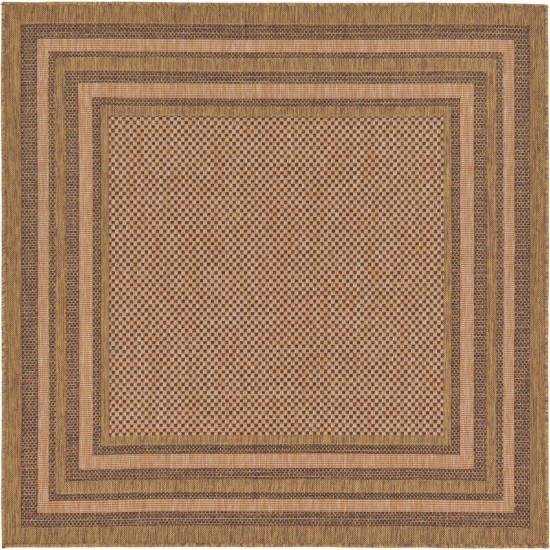 Rug Unique Loom Outdoor Border Brown Square 6' 0 x 6' 0