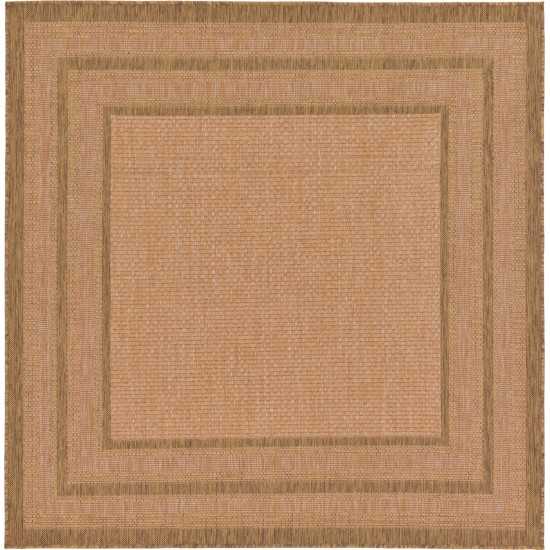 Rug Unique Loom Outdoor Border Light Brown Square 6' 0 x 6' 0