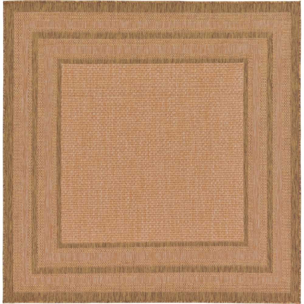 Rug Unique Loom Outdoor Border Light Brown Square 6' 0 x 6' 0